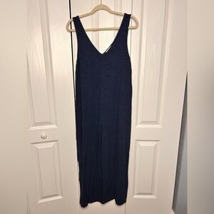 Carly Jean Los Angeles Navy Linen Blend Jumpsuit Sleeveless Romper Size Small